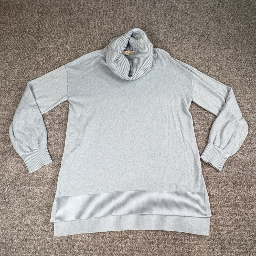 LOFT Sweater Women LP Blue Cowl Neck Soft Knit Minimalist Cozy Lagenlook Classic